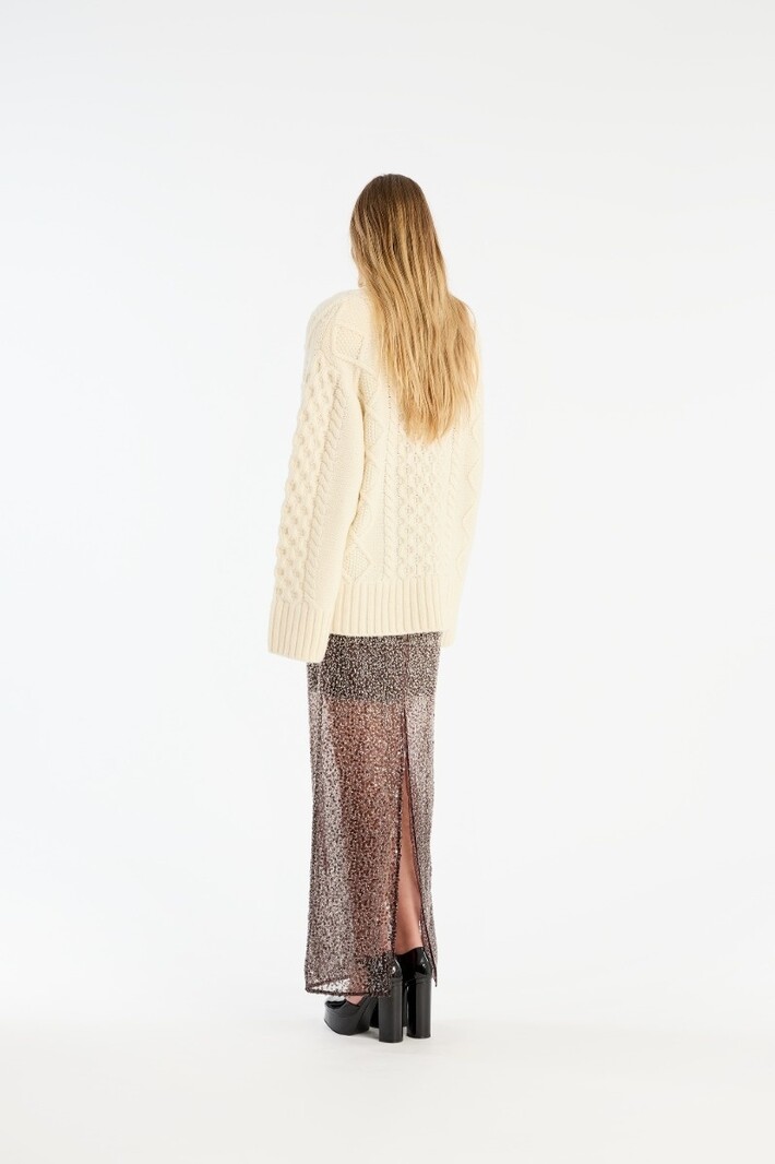 ROTATE Knit cable crewneck Egret