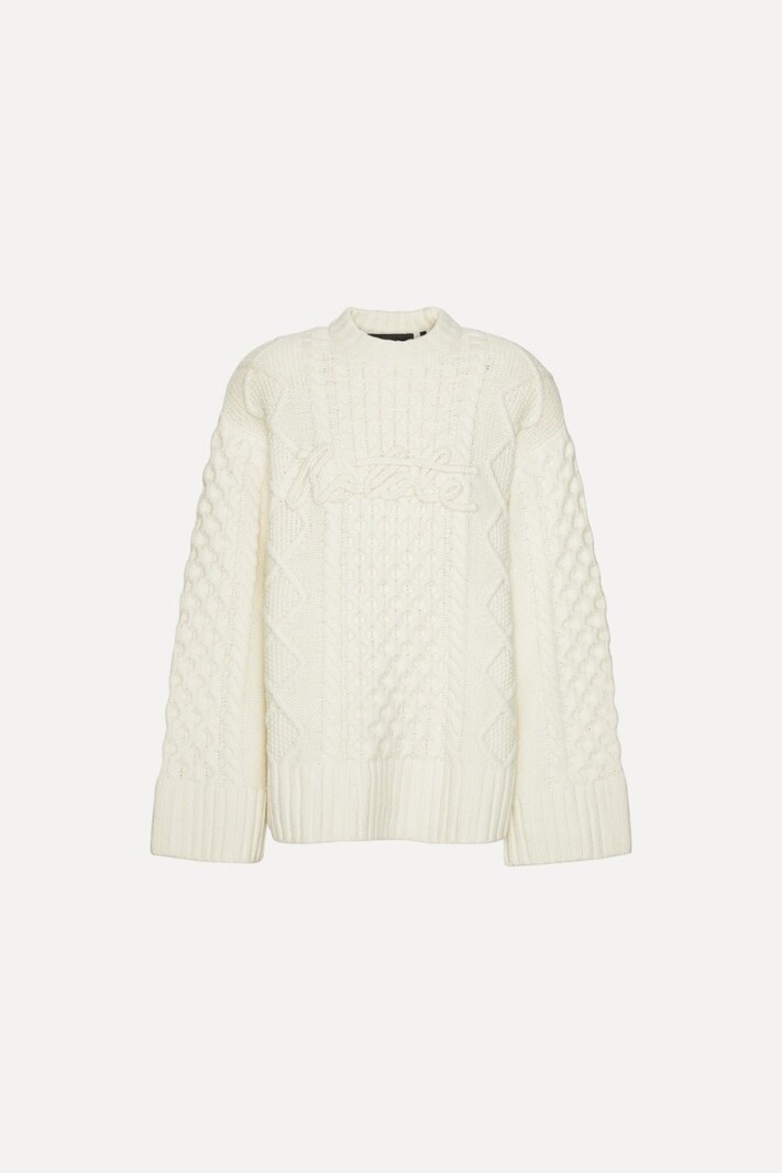ROTATE Knit cable crewneck Egret