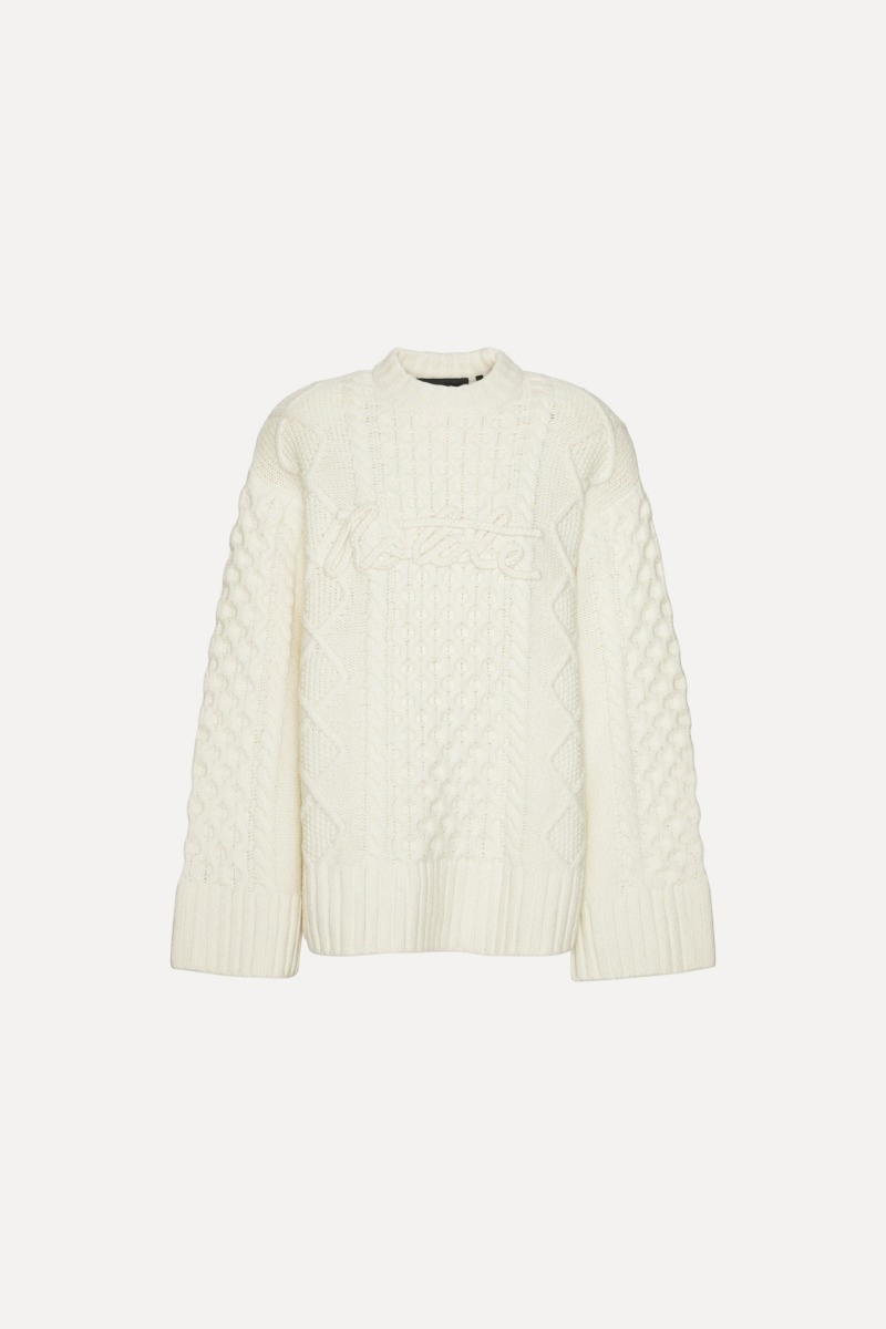 ROTATE Knit cable crewneck Egret