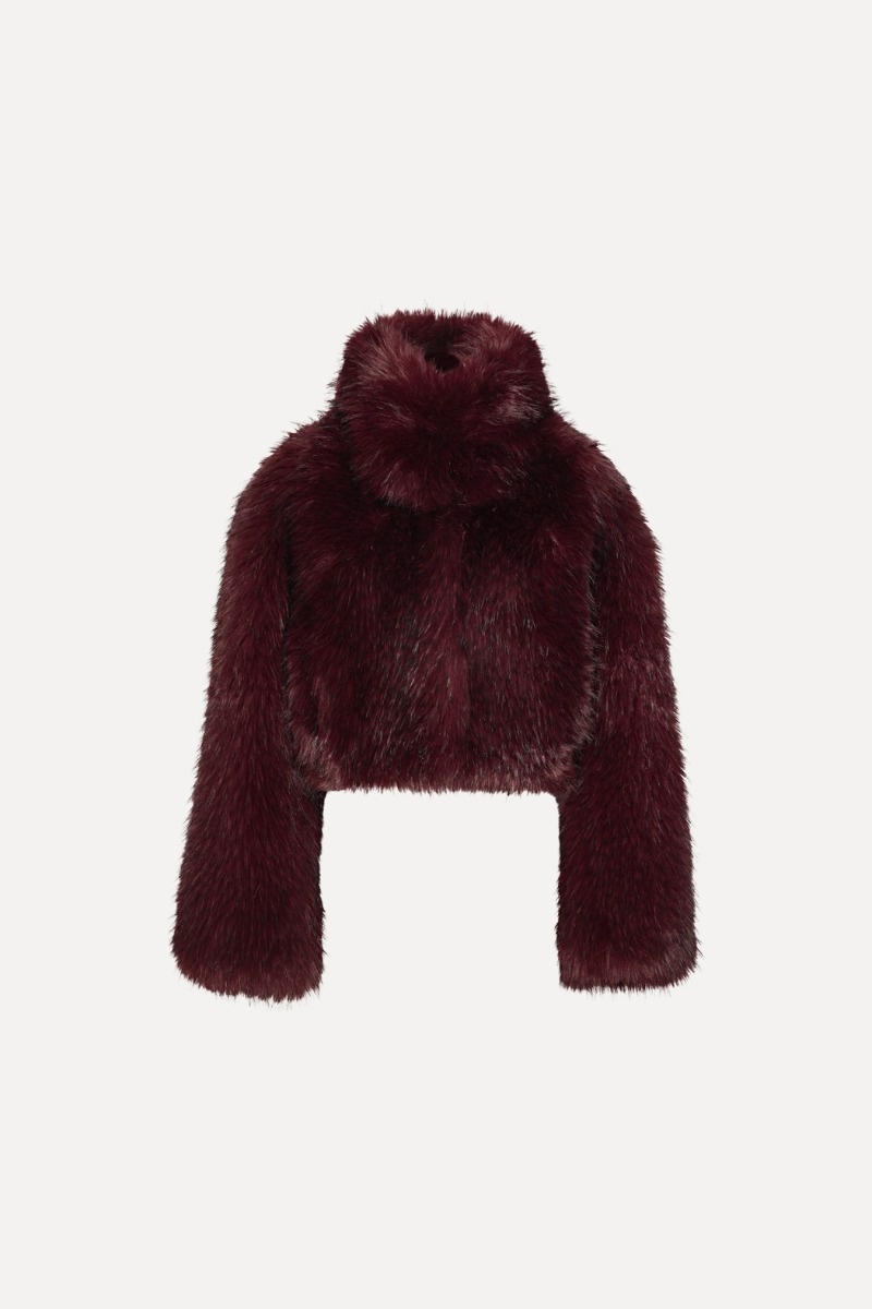 ROTATE Faux fur crop jacket Zinfandel