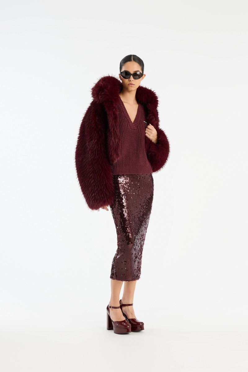 ROTATE Faux fur crop jacket Zinfandel