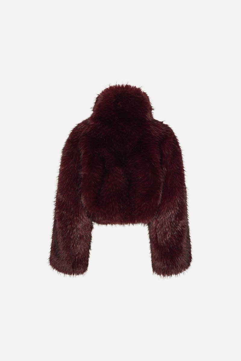ROTATE Faux fur crop jacket Zinfandel