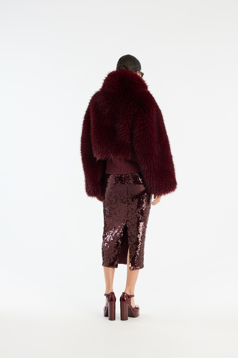 ROTATE Faux fur crop jacket Zinfandel