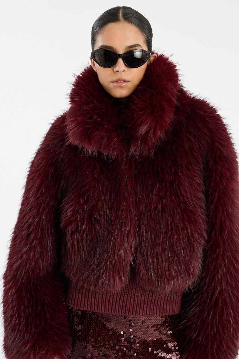 ROTATE Faux fur crop jacket Zinfandel