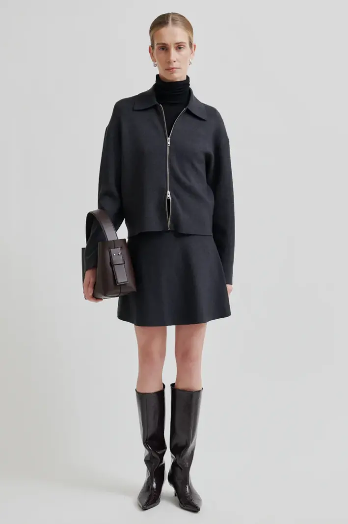 Second Female Siv knit short skirt Dark grey melange