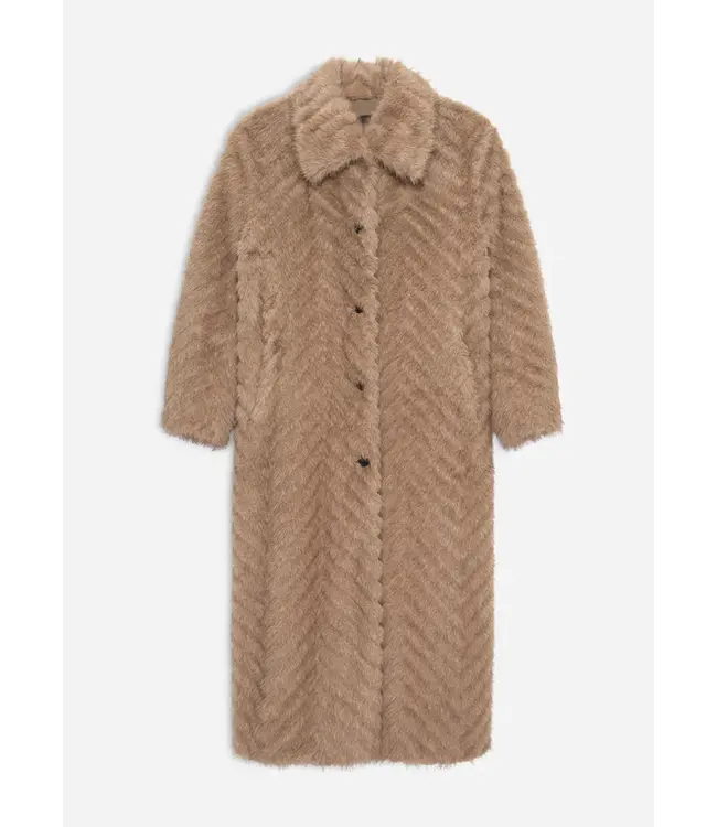 Studio AR Scarlet faux mink zigzag jas Camel