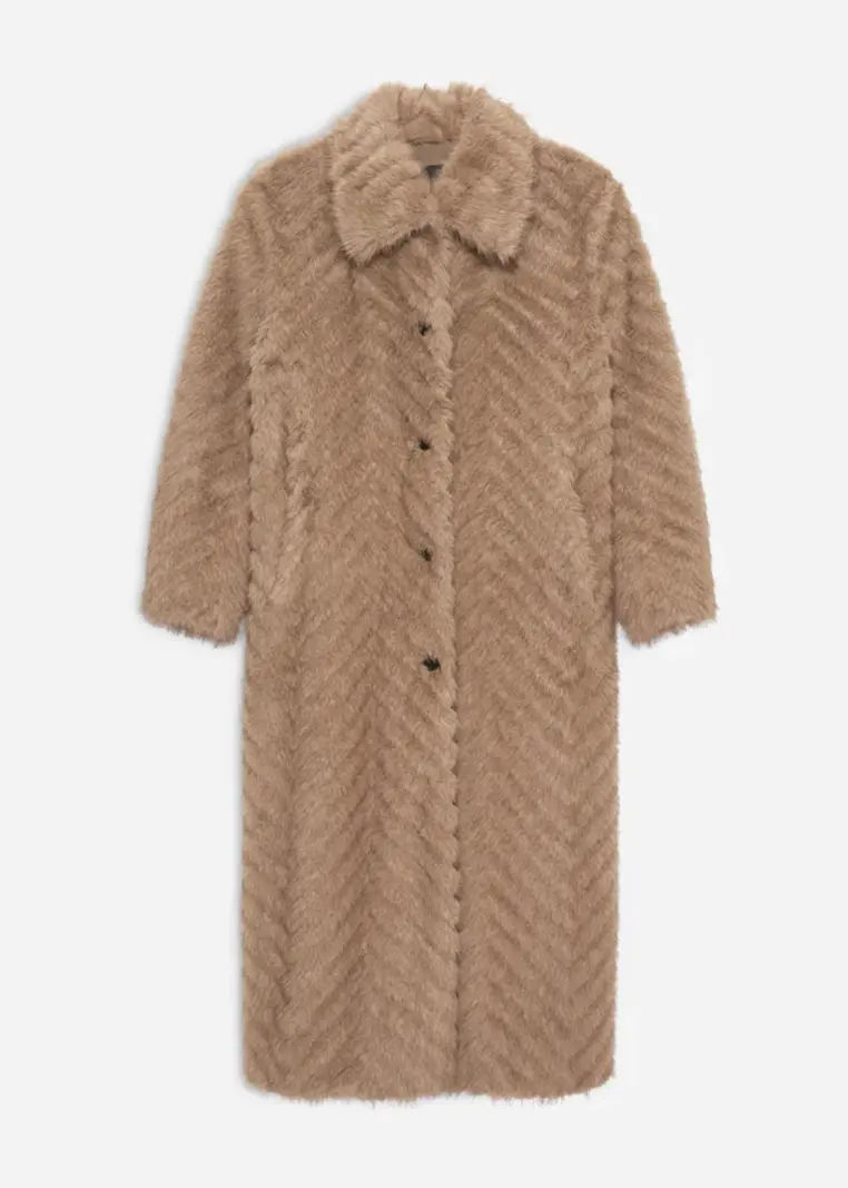 Studio AR Scarlet faux mink zigzag jas Camel