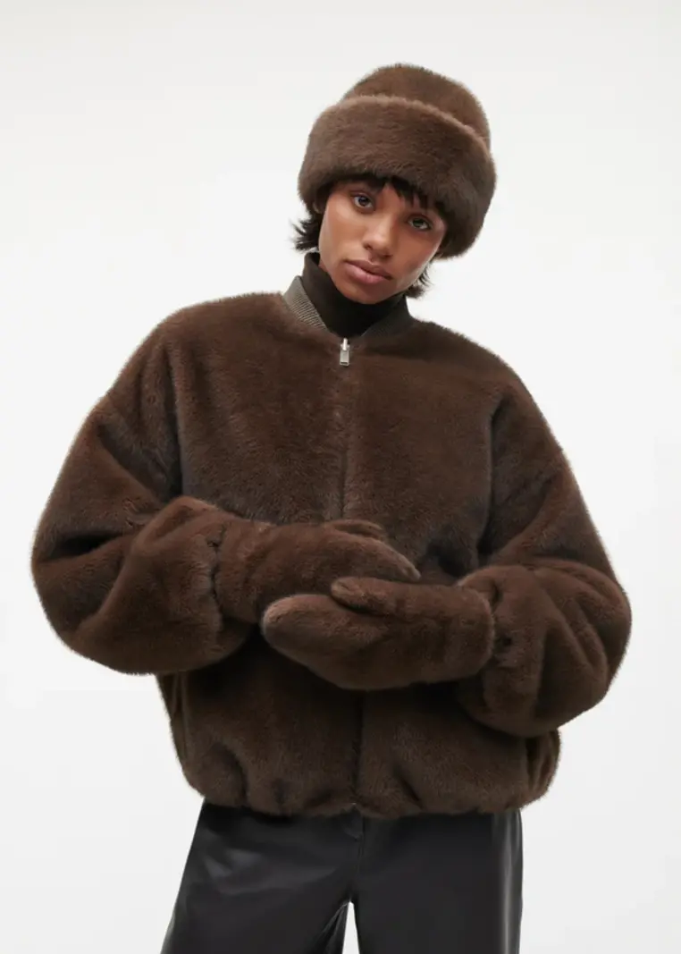 Studio AR Evalyn faux mink wanten Choco