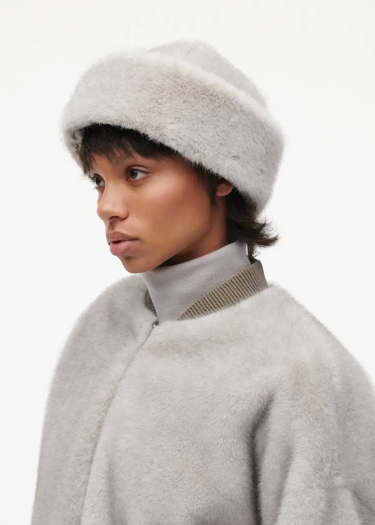Studio AR Enola faux mink bucket hat Clay