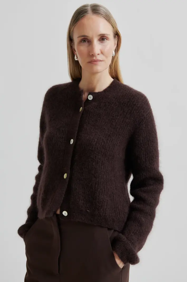 Second Female Andrea knit rib cardigan Chocolate plum