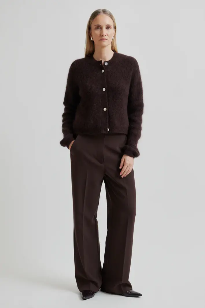 Second Female Andrea knit rib cardigan Chocolate plum