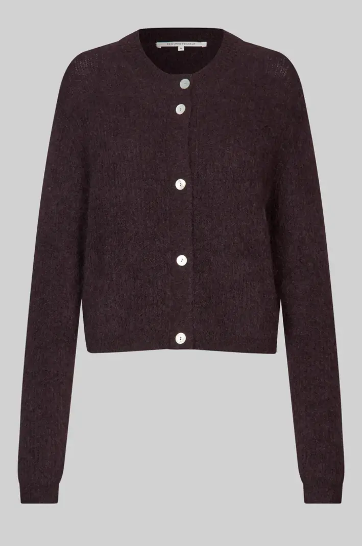 Second Female Andrea knit rib cardigan Chocolate plum