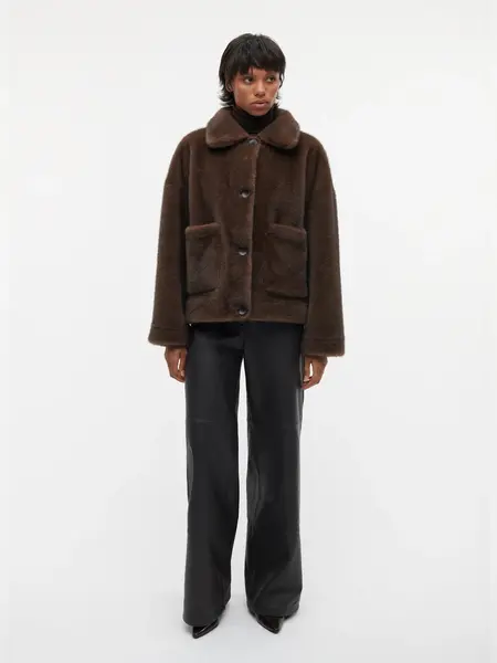 Studio AR Faje faux mink jas Choco