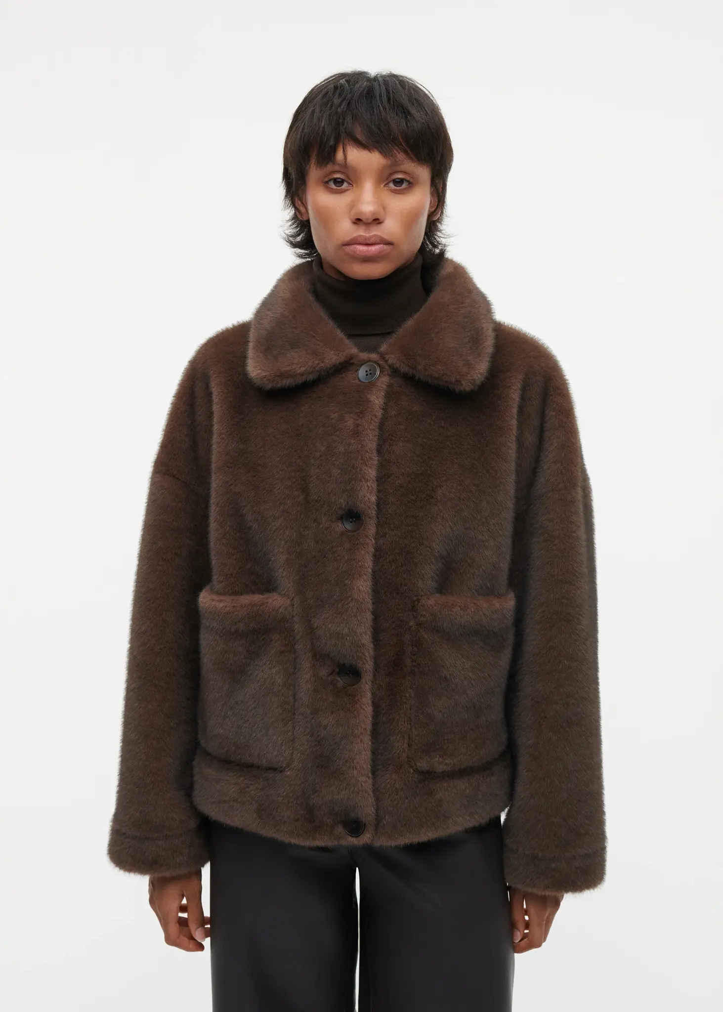 Studio AR Faje faux mink jas Choco