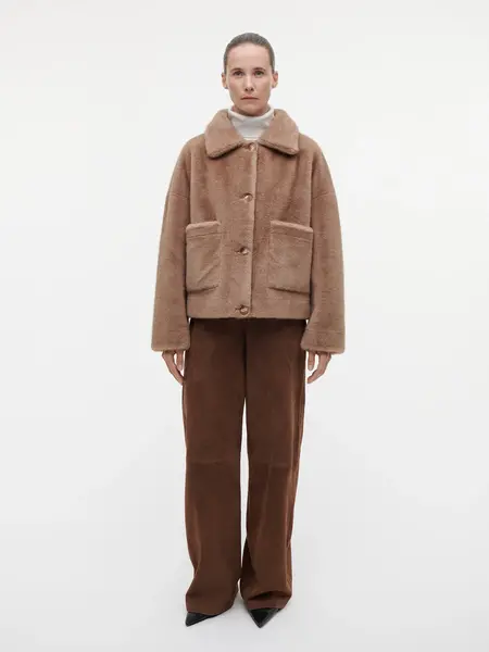 Studio AR Faje faux mink jas Camel