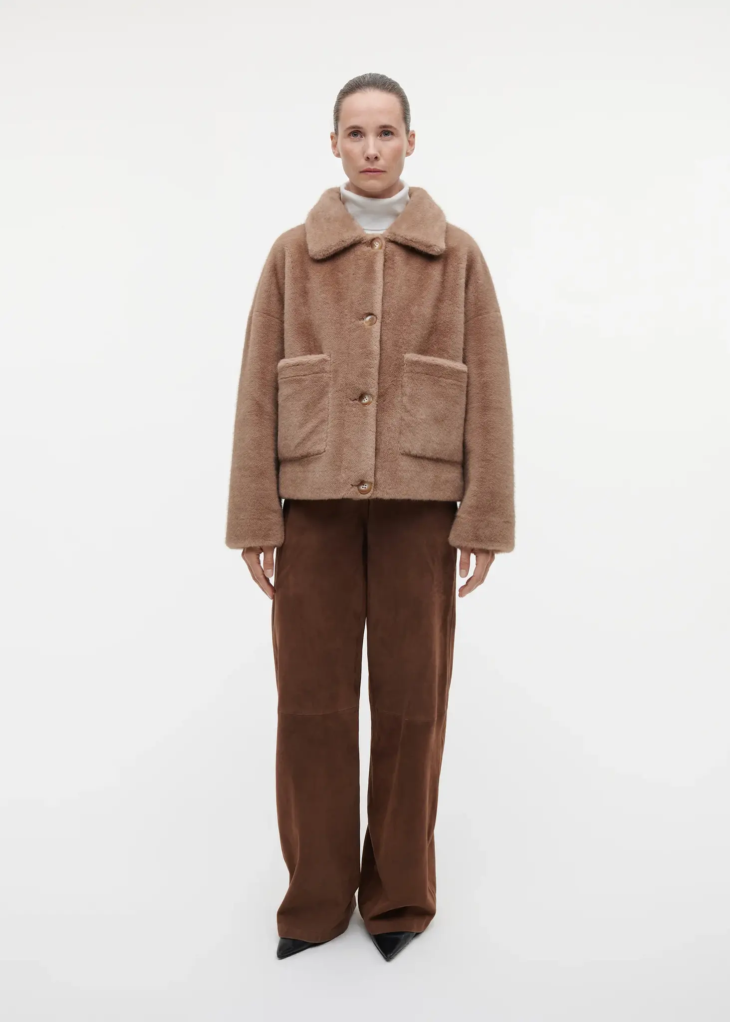 Studio AR Faje faux mink jas Camel
