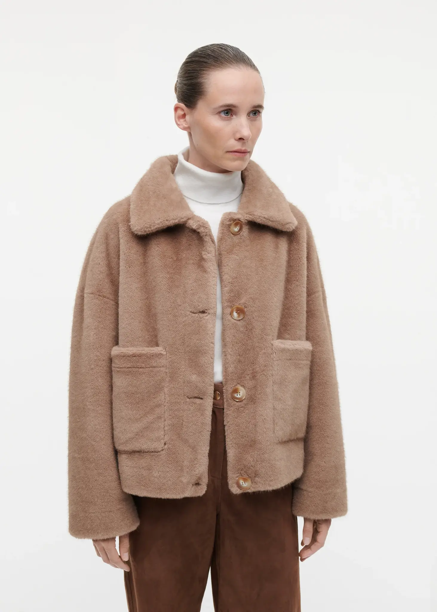 Studio AR Faje faux mink jas Camel