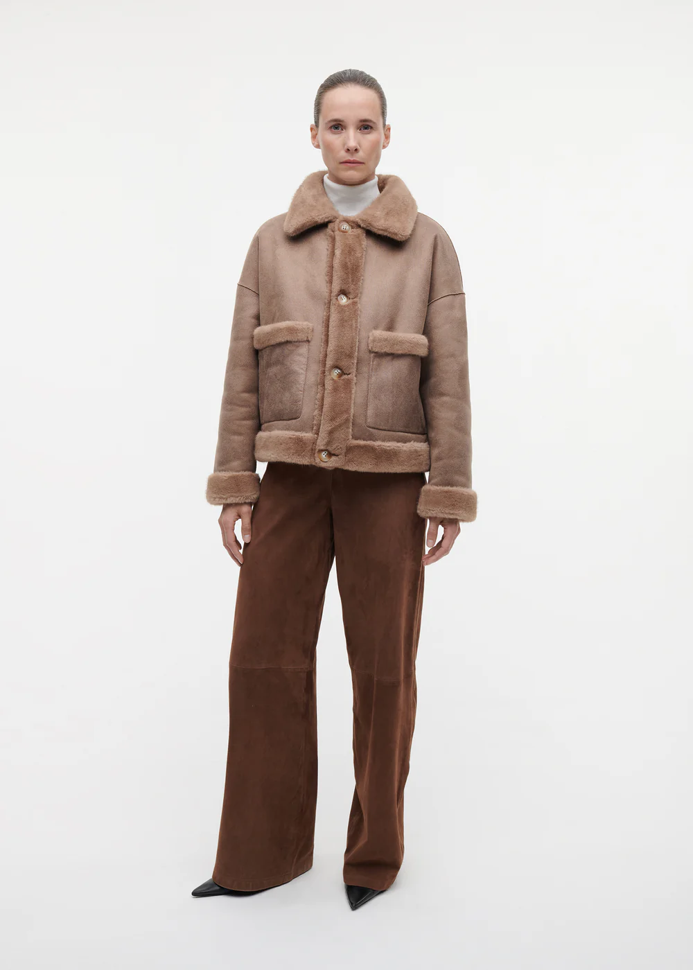 Studio AR Faje faux mink jas Camel