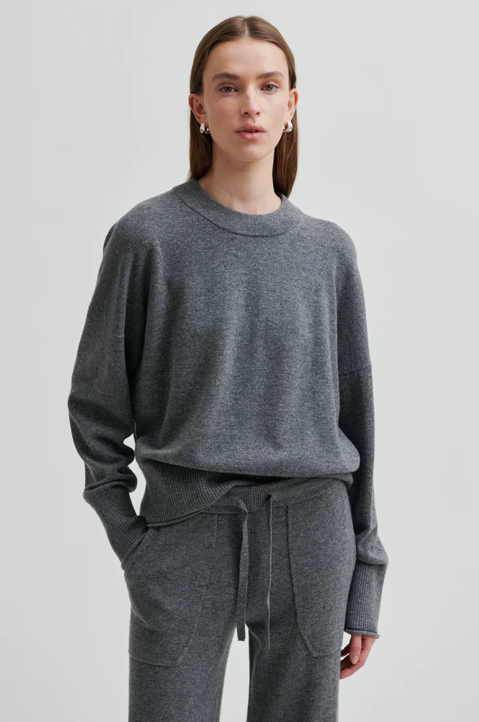 Second Female Calm knit O-neck Grey melange
