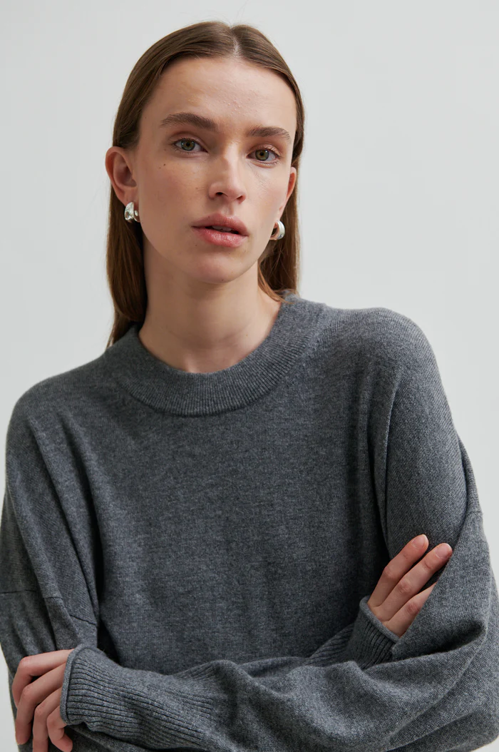 Second Female Calm knit O-neck Grey melange