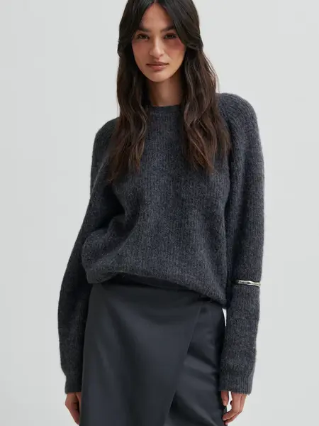 Second Female Flare knit Dark grey melange
