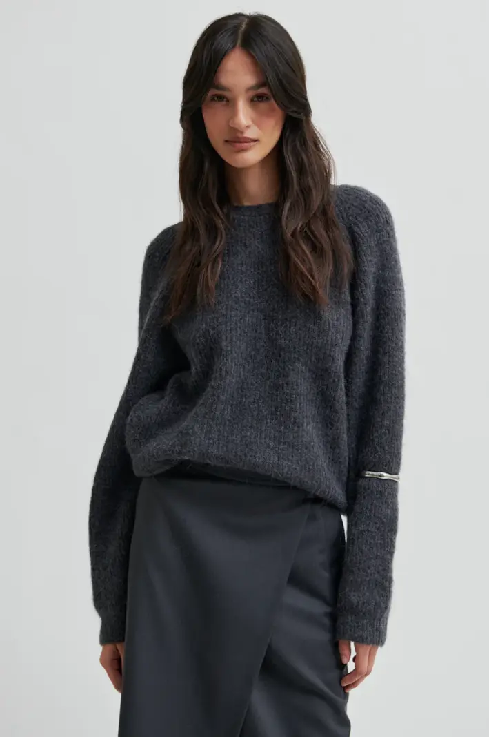 Second Female Flare knit Dark grey melange