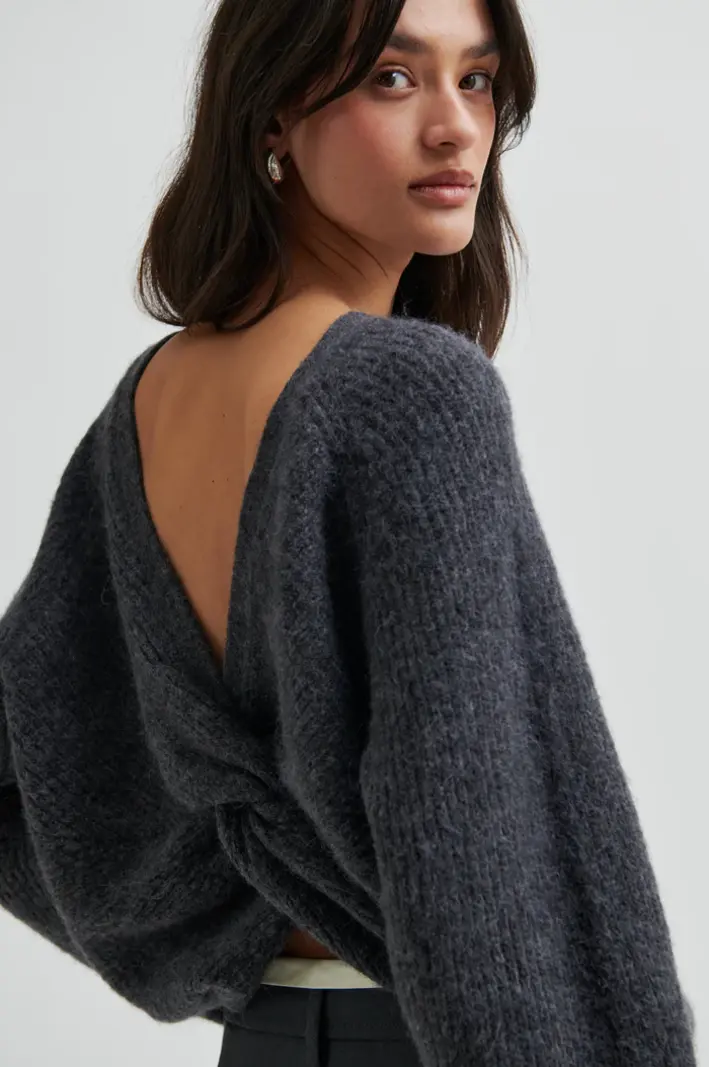 Second Female Flare knit Dark grey melange