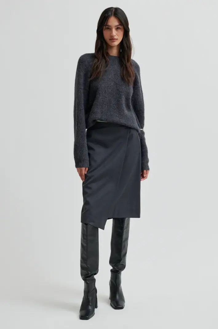 Second Female Flare knit Dark grey melange