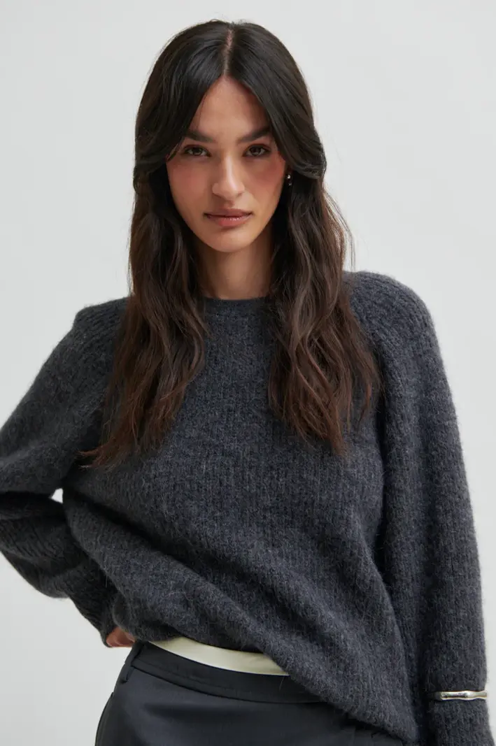 Second Female Flare knit Dark grey melange