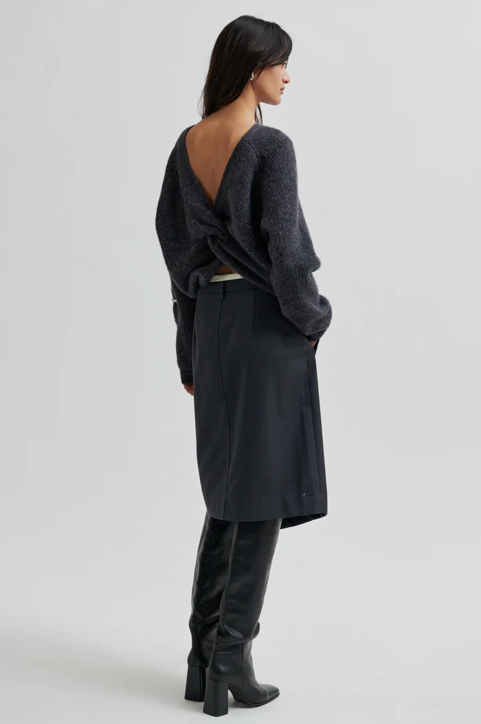 Second Female Flare knit Dark grey melange