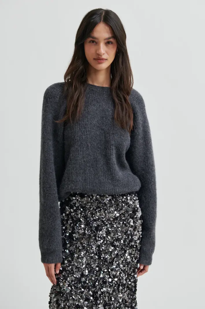 Second Female Flare knit Dark grey melange