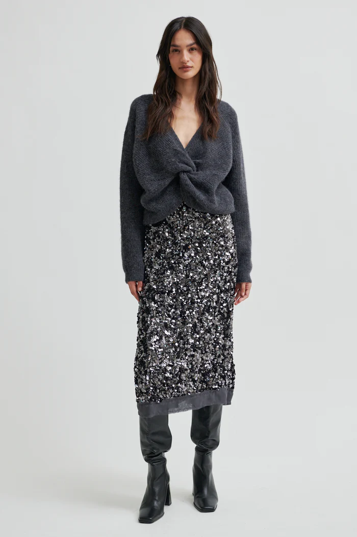 Second Female Flare knit Dark grey melange