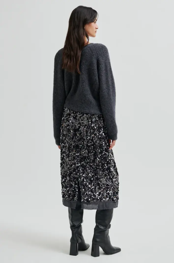 Second Female Flare knit Dark grey melange