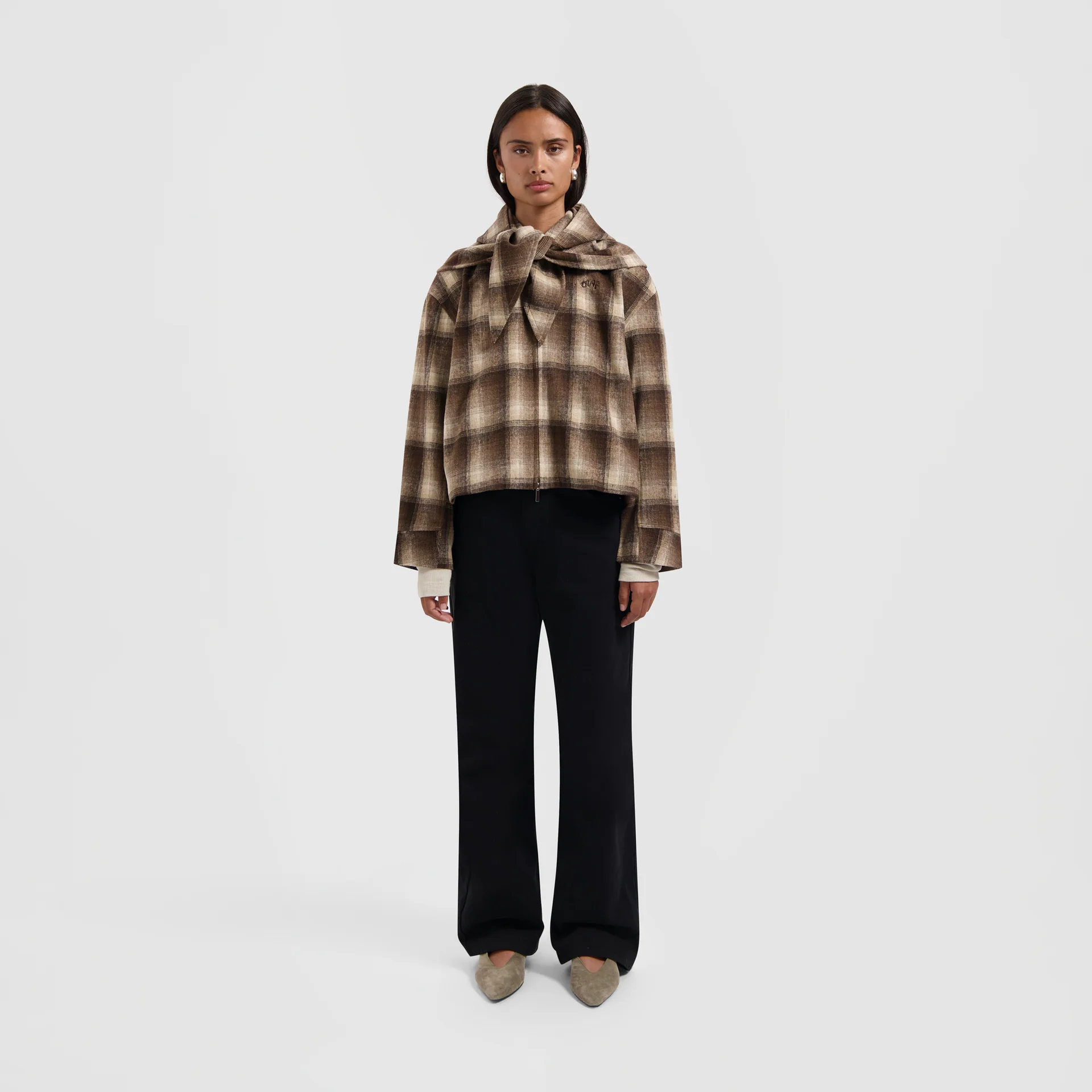 OLAF Wool hooded scarf Check