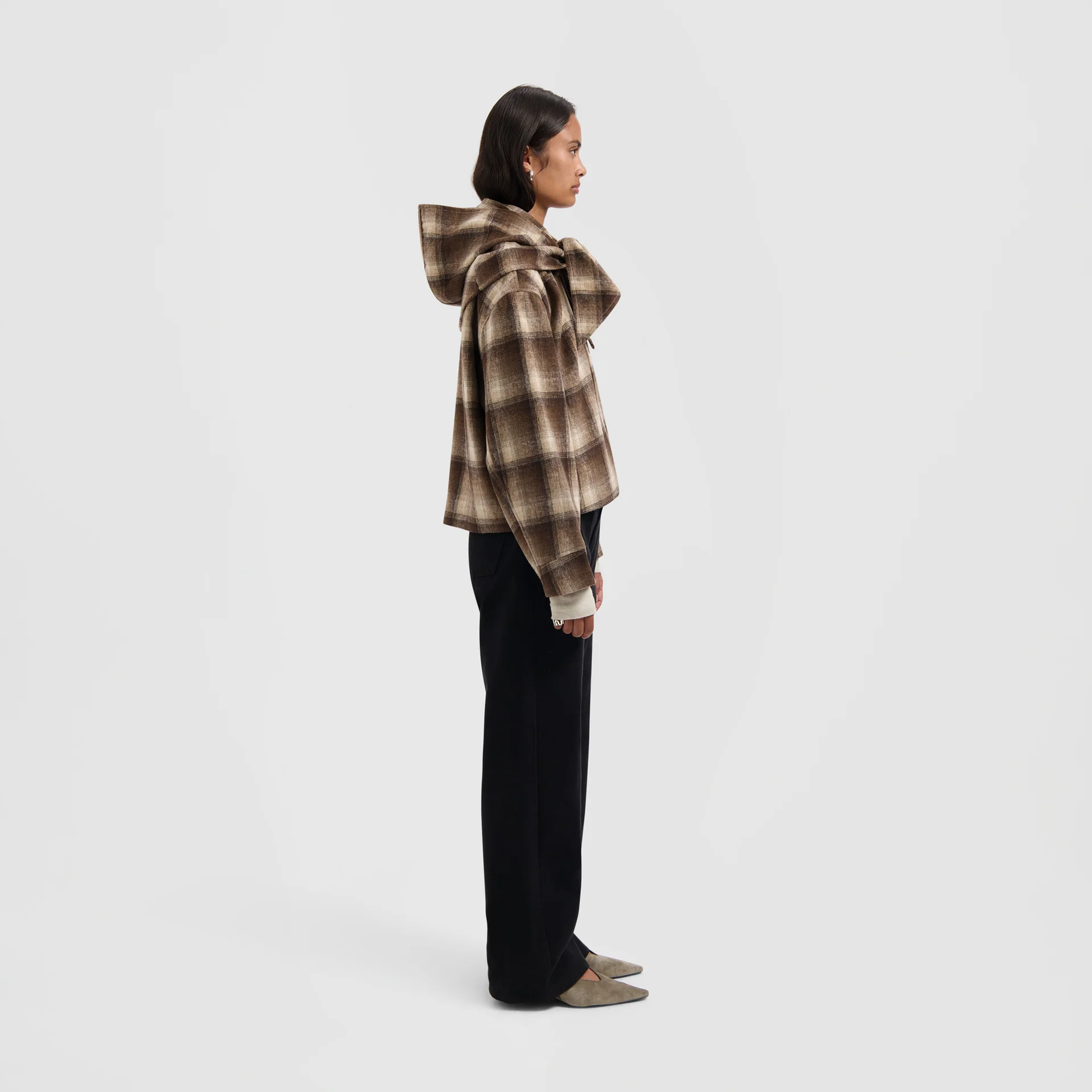 OLAF Wool hooded scarf Check