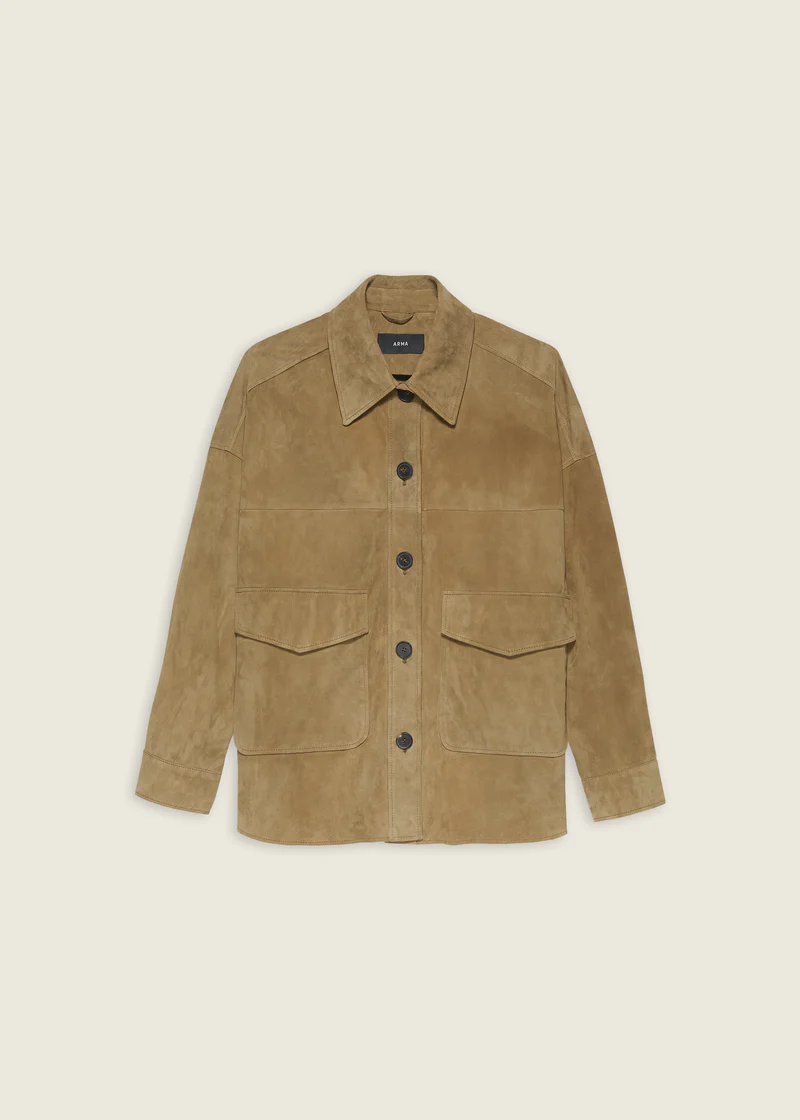 Arma Kaylee lamb suede shirt jacket Olive