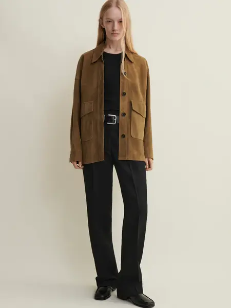 Arma Kaylee lamb suede shirt jacket Olive