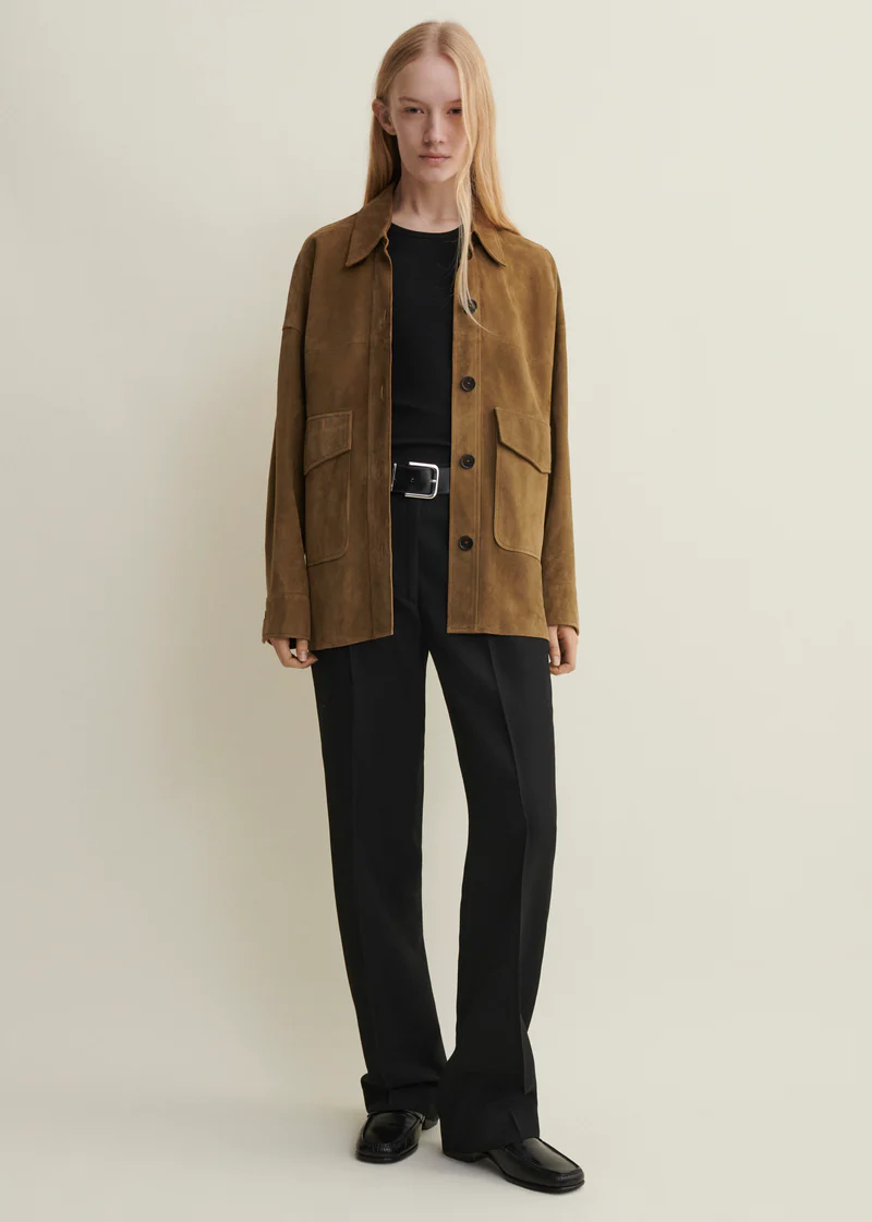 Arma Kaylee lamb suede shirt jacket Olive