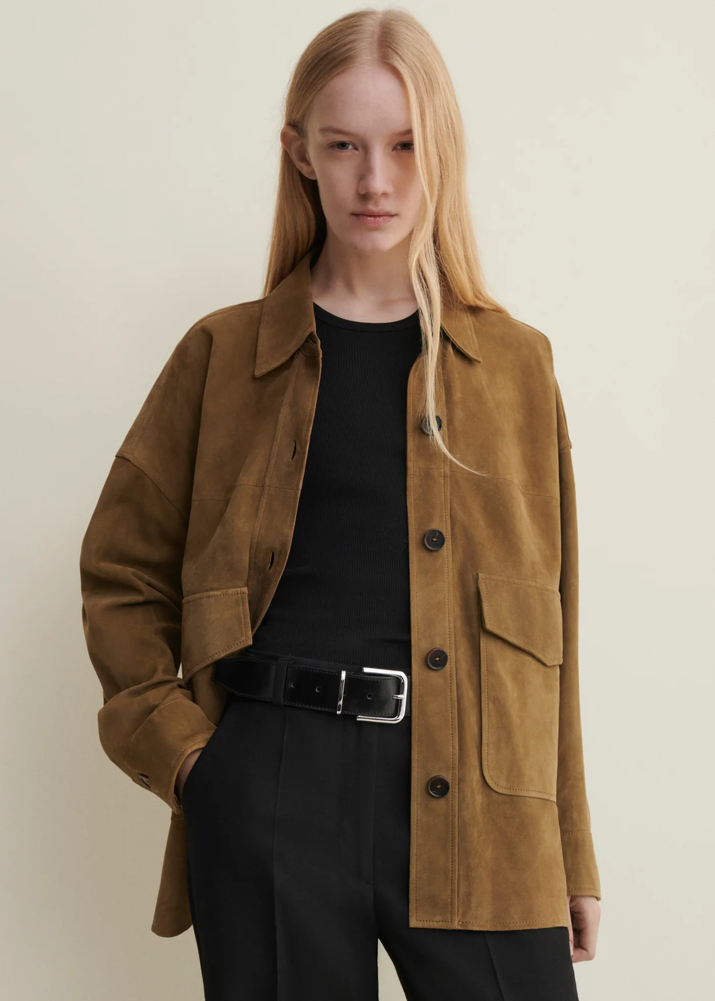 Arma Kaylee lamb suede shirt jacket Olive