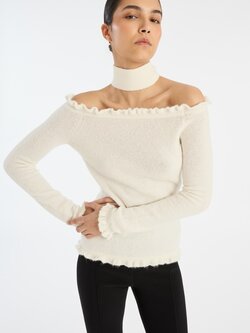 ROTATE Knit off-shoulder top Egret