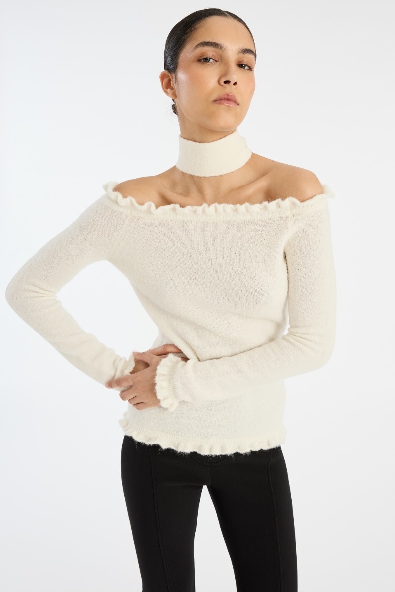 ROTATE Knit off-shoulder top Egret