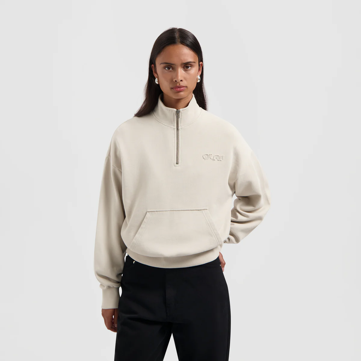 OLAF WMN retro logo hals zip sweat Cement