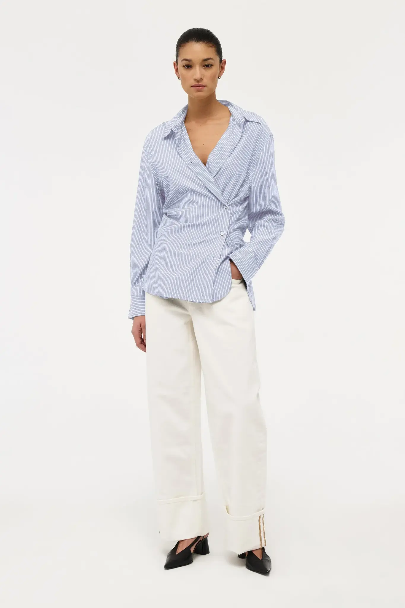 Neuw Mirage drape shirt stripe French navy