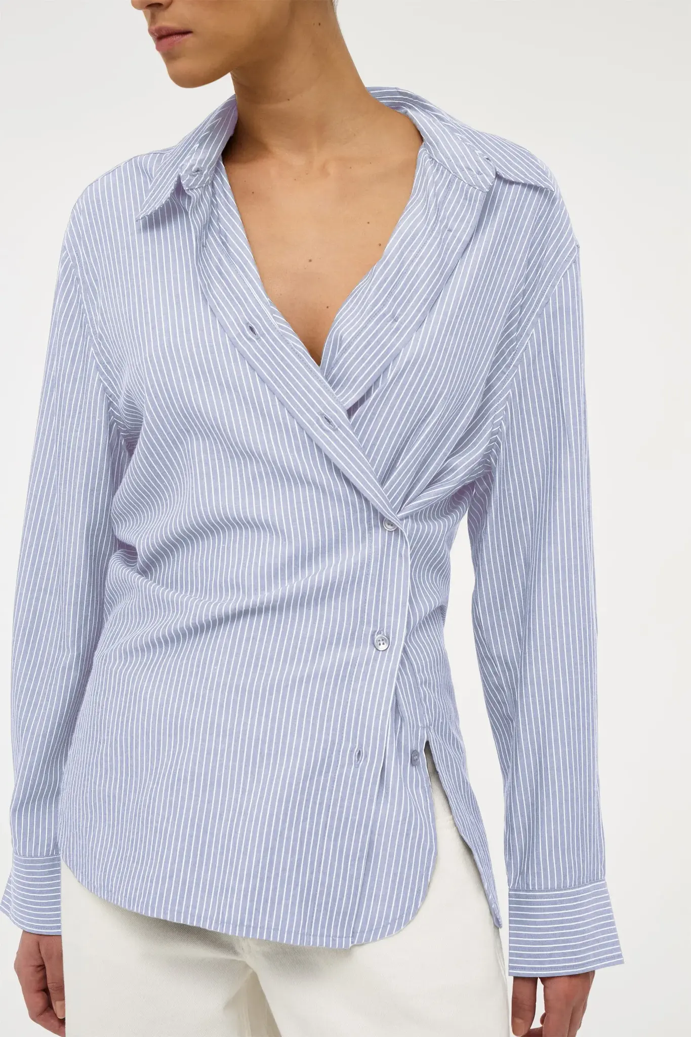 Neuw Mirage drape shirt stripe French navy