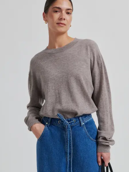 Second Female Claro knit O-neck Mid brown melange