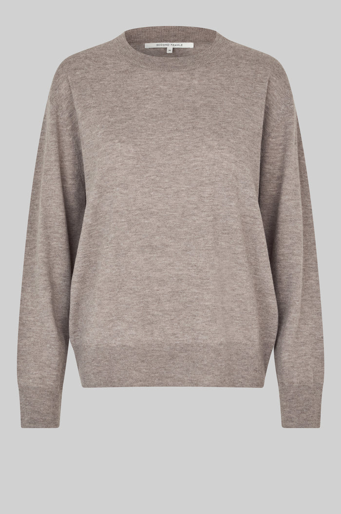 Second Female Claro knit O-neck Mid brown melange