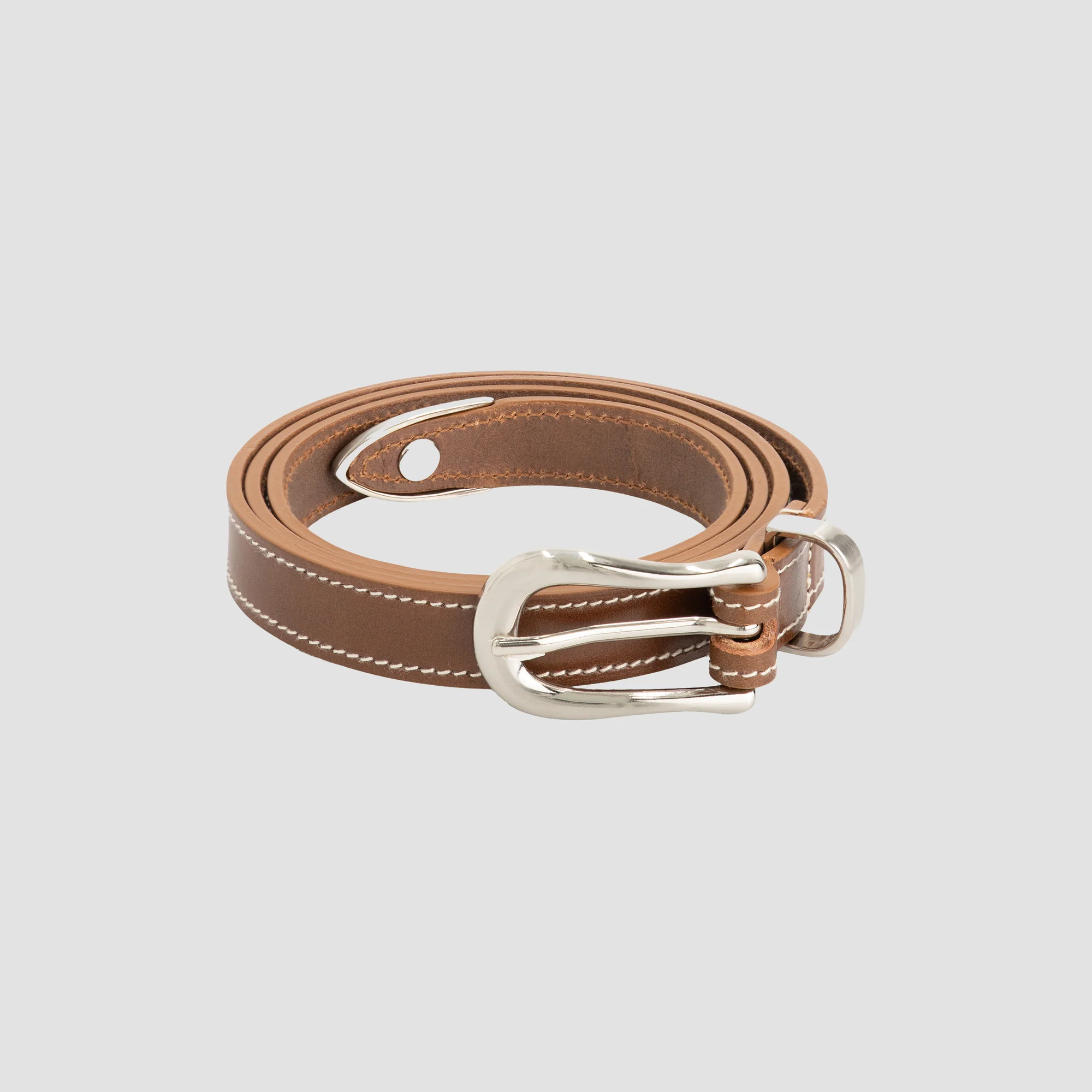 OLAF Contrast stitch leather belt Medal bronze