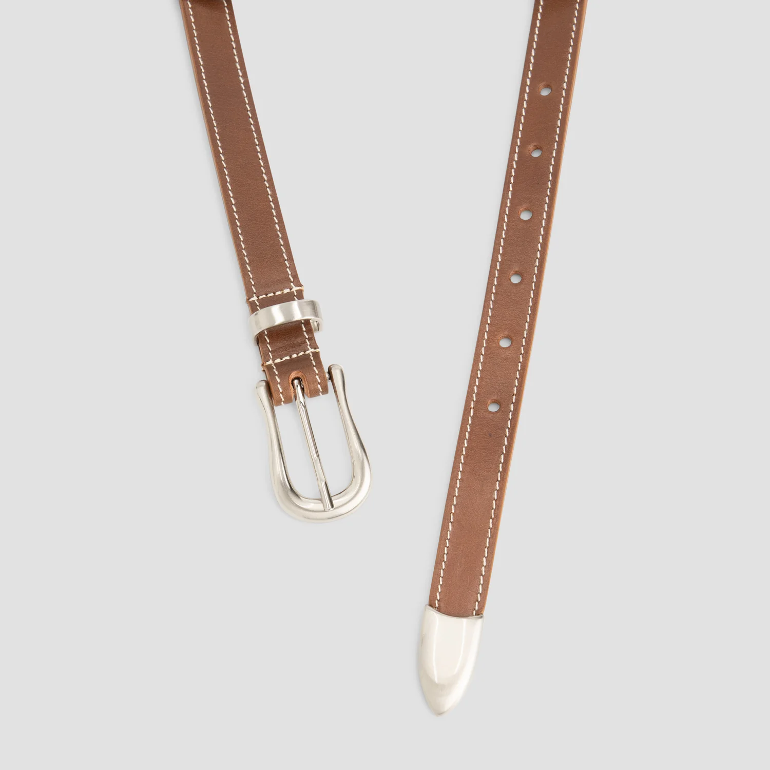 OLAF Contrast stitch leather belt Medal bronze