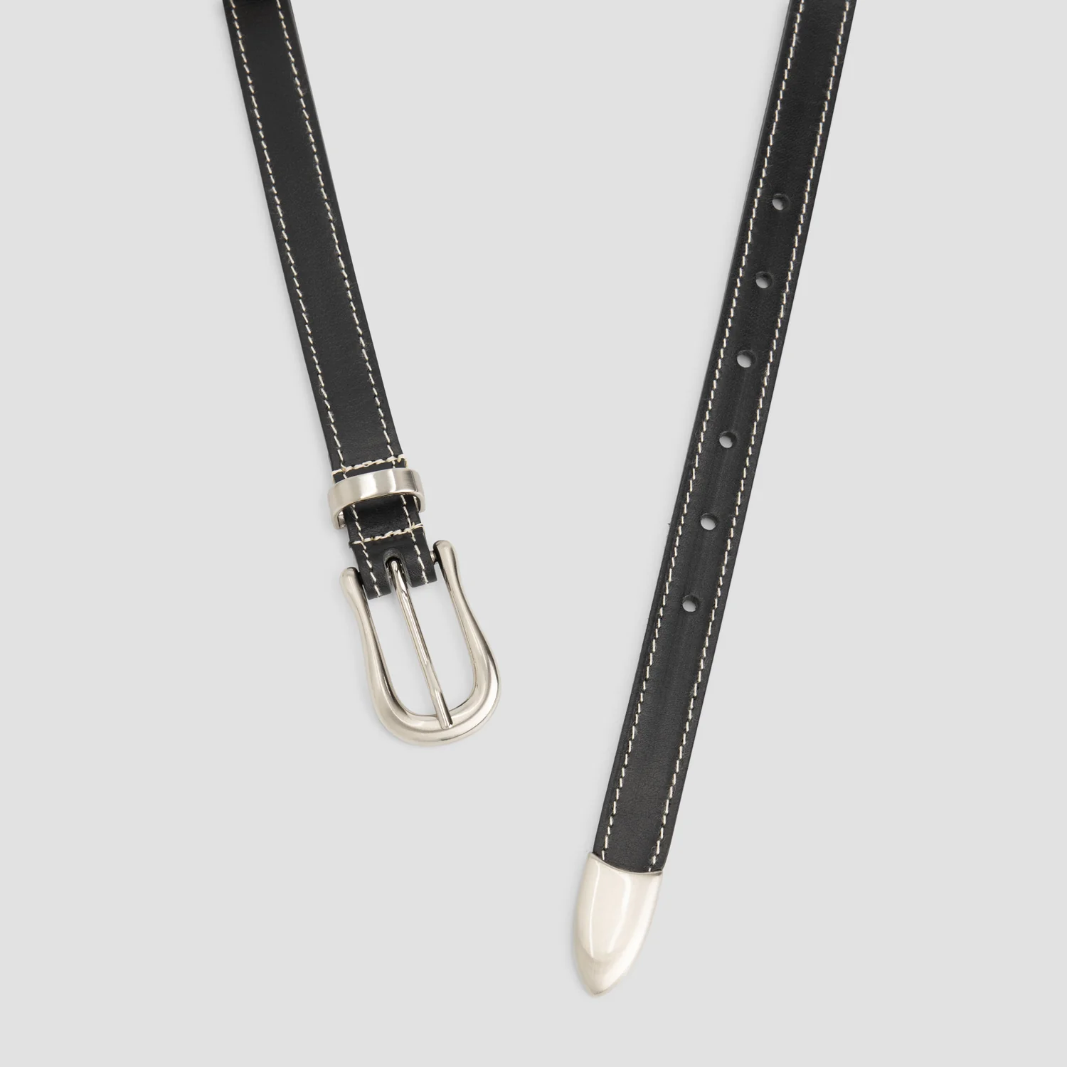 OLAF Contrast stitch leather belt Black