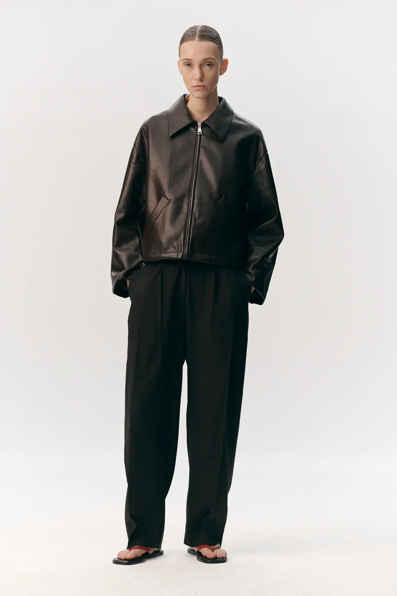 Welter Shelter Shirt jacket faux leather Brown/burgundy